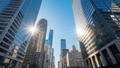 City Buildings Against Clear Blue Sky