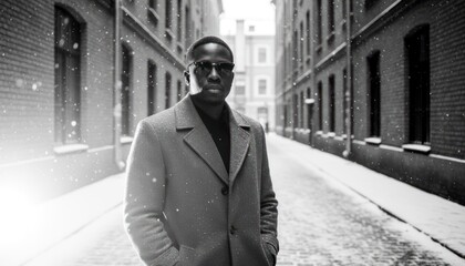 Man in Coat on Snowy Street
