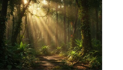 Lush Forest with Sun Rays
