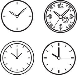 Collection of Diverse Analog Clock Illustrations in Minimalist Line Art Style