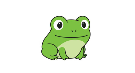 Obraz premium A cute cartoon of a charming green frog sitting with a gentle expression and simple background isolated on white, delightful simplicity