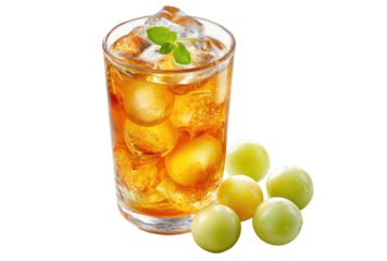 Glass of iced tea with green grapes