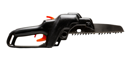 Black chainsaw with orange controls