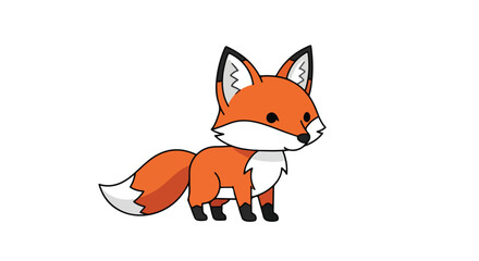 Obraz premium Adorable cartoon fox with expressive eyes standing on a clean white background showcasing cute wildlife illustration and design elements