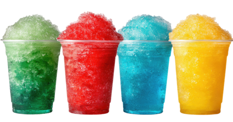 Four colorful snow cones in plastic cups (1)