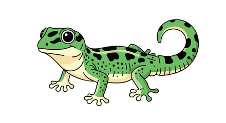 Delightful cartoon depiction of a green gecko with captivating spots, conveying charm and animation for various illustrations