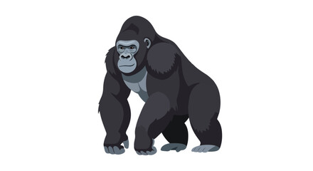 Cartoonish gorilla illustration showing strength and the gentle giant ape animal on a white background presenting wildlife ape conservation concept