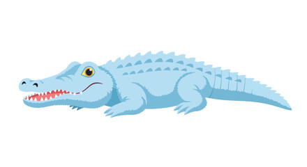 Delightful light blue cartoon crocodile illustration isolated on a plain white background showcasing its features and vibrant colour palette perfect