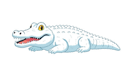 Cartoon Alligator with White Scales and Jagged Teeth Lying on Isolated Background 61 Characters