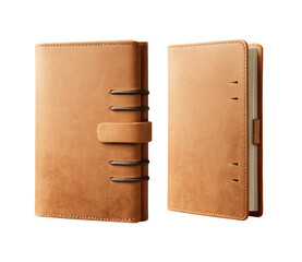 Tan leather bound notebook, two-view