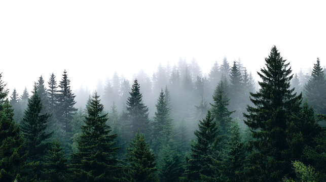 Dark forest with misty reflections isolated on transparent background
