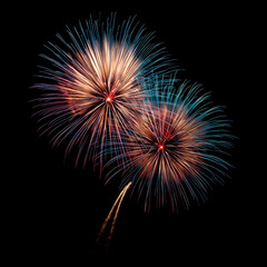 Beautiful fireworks explosion isolated on black background