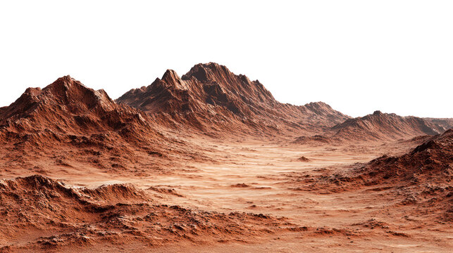 Alien planet landscape with rocky mountains isolated on transparent background