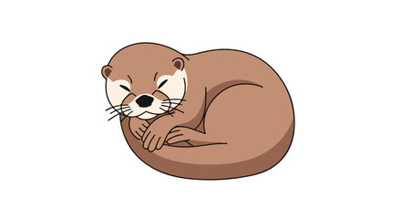 A cozy otter illustration, curled up for a restful nap against a clean white background, showcasing simplicity and tranquility in its design