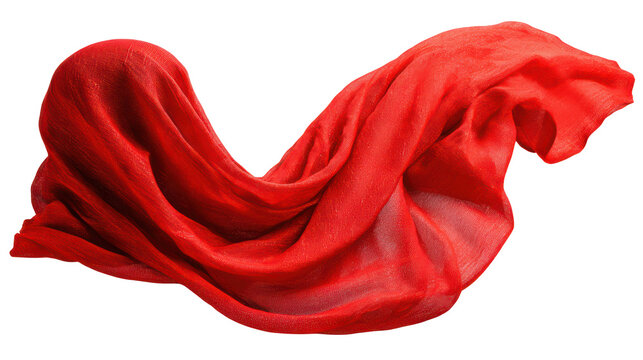 Flowing red sequin fabric isolated on transparent background