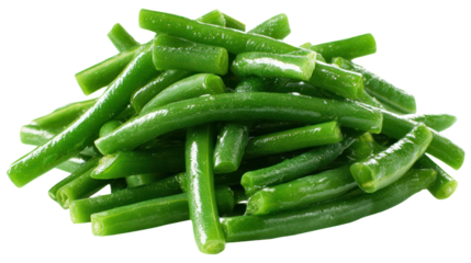 Pile of fresh green beans isolated on transparent background