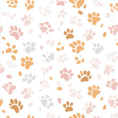 Fototapeta premium Seamless Pattern with Colorful Pet Paw Prints on White Background