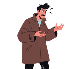 people arguing and expressing emotions with angry facial expressions, body gestures, casual outfits, and winter clothing.