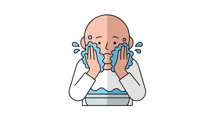 Illustration of a person washing their face in a basin, promoting hygiene and skincare habits for a fresh start daily lifestyle