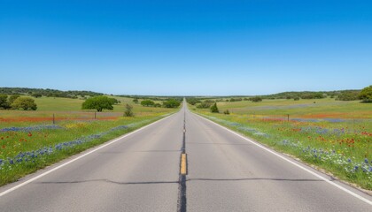 Fototapeta premium Road Through Field of Wildflowers on Sunny Day