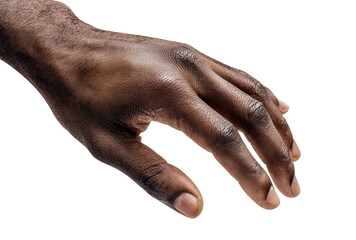 Close-up of a dark-skinned hand, palm facing down, angled slightly