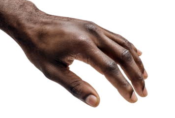 Close-up of a dark-skinned hand, palm facing down, angled slightly