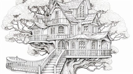 Detailed treehouse drawing