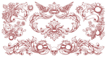 Vintage Baroque Victorian frame border flower pattern vector floral engraved scroll ornament leaf retro decorative design. filigree calligraphic heraldic shield swirl	
