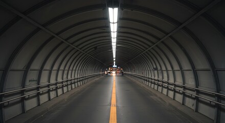 Underground Pedestrian Tunnel with Bright Lighting and Curved Structure
