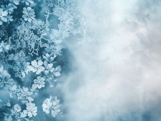 Delicate blue floral dreamscape with ethereal lace and soft light effects