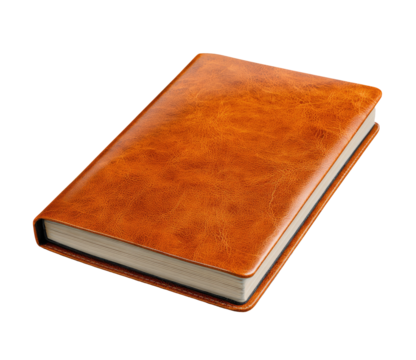 Tan leather-bound journal, closed