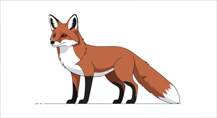 Obraz premium Elegant depiction of a red fox standing gracefully against a pristine white backdrop in a stylized cartoon illustration
