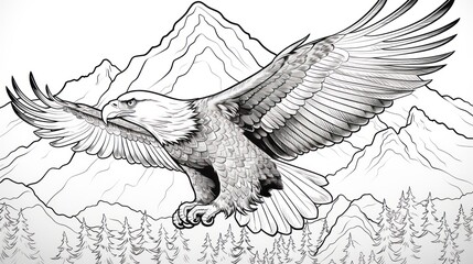 Majestic eagle flying over mountains