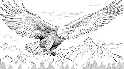 Eagle soaring over mountain landscape