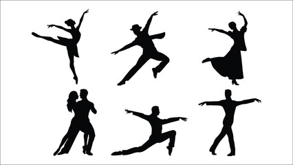 Elegant Silhouettes Depicting Various Dance Styles Ballet Tango and More A Rhythmic Dance Composition Portraying Expressive Movements
