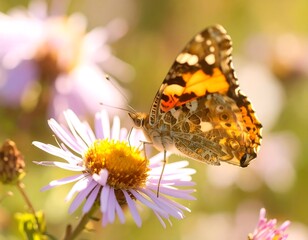 Obraz premium Vibrant butterfly on a flower, soft focus