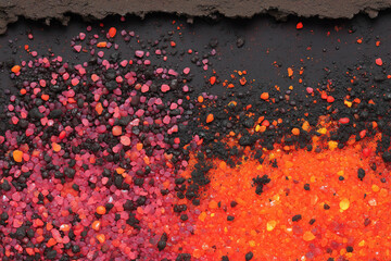 Hot glowing embers and colorful coals in dark background