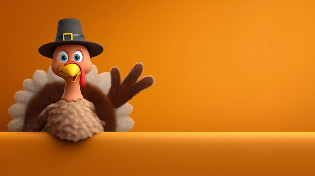 Thanksgiving turkey cartoon pilgrim character illustration background