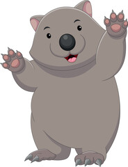 cute wombat waving cartoon