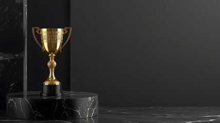 Golden trophy on marble pedestal