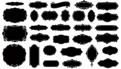 A collection of ornate black vector frames and decorative elements, perfect for adding a touch of elegance and sophistication to design projects and layouts.