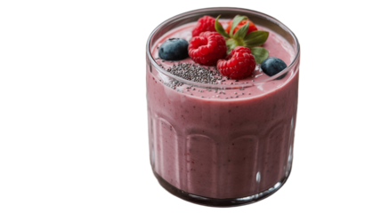A delightful smoothie, topped with fresh berries, is presented in a elegant glass.