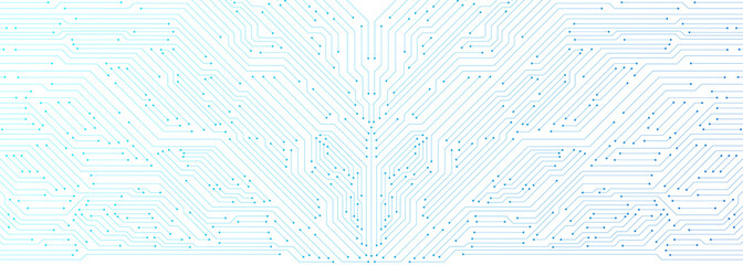 Circuit board ai technology pattern. Abstract blue circuit board technology connected lines electronics elements. Computer, motherboard, chip, processor and semiconductor concept