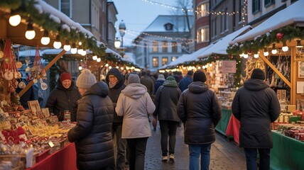 Obraz premium Festive atmosphere at a traditional winter market.