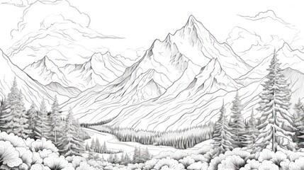 Majestic mountain range drawing