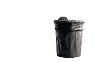 a trash can with a black bag on top