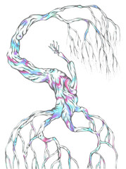 Abstract Curved Wood Colored Pencil Drawing