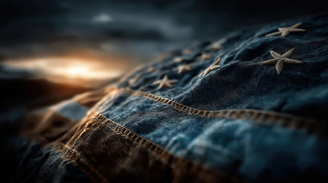 American flag with thin blue line over sunset honoring officers for law enforcement appreciation