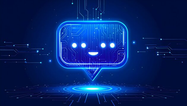 AI Chatbot icon with circuit board pattern. Digital artificial intelligence concept for communication, machine learning, and future technology.