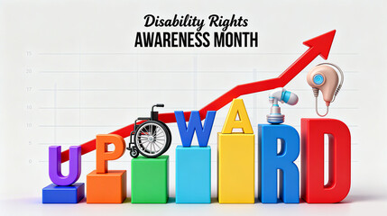 Upward trend chart and disability assistance elements, attention to the upward development trend of disabled groups in disability rights promotion, and disability rights awareness month promotion 